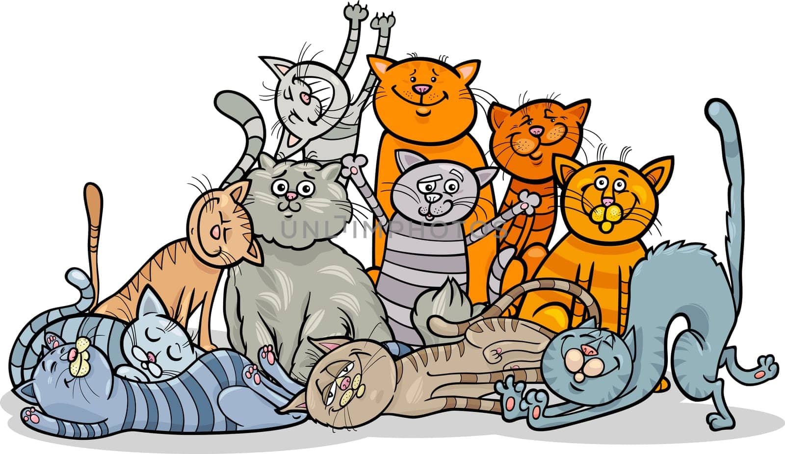 Cartoon Illustration of Happy Cats or Kittens Group