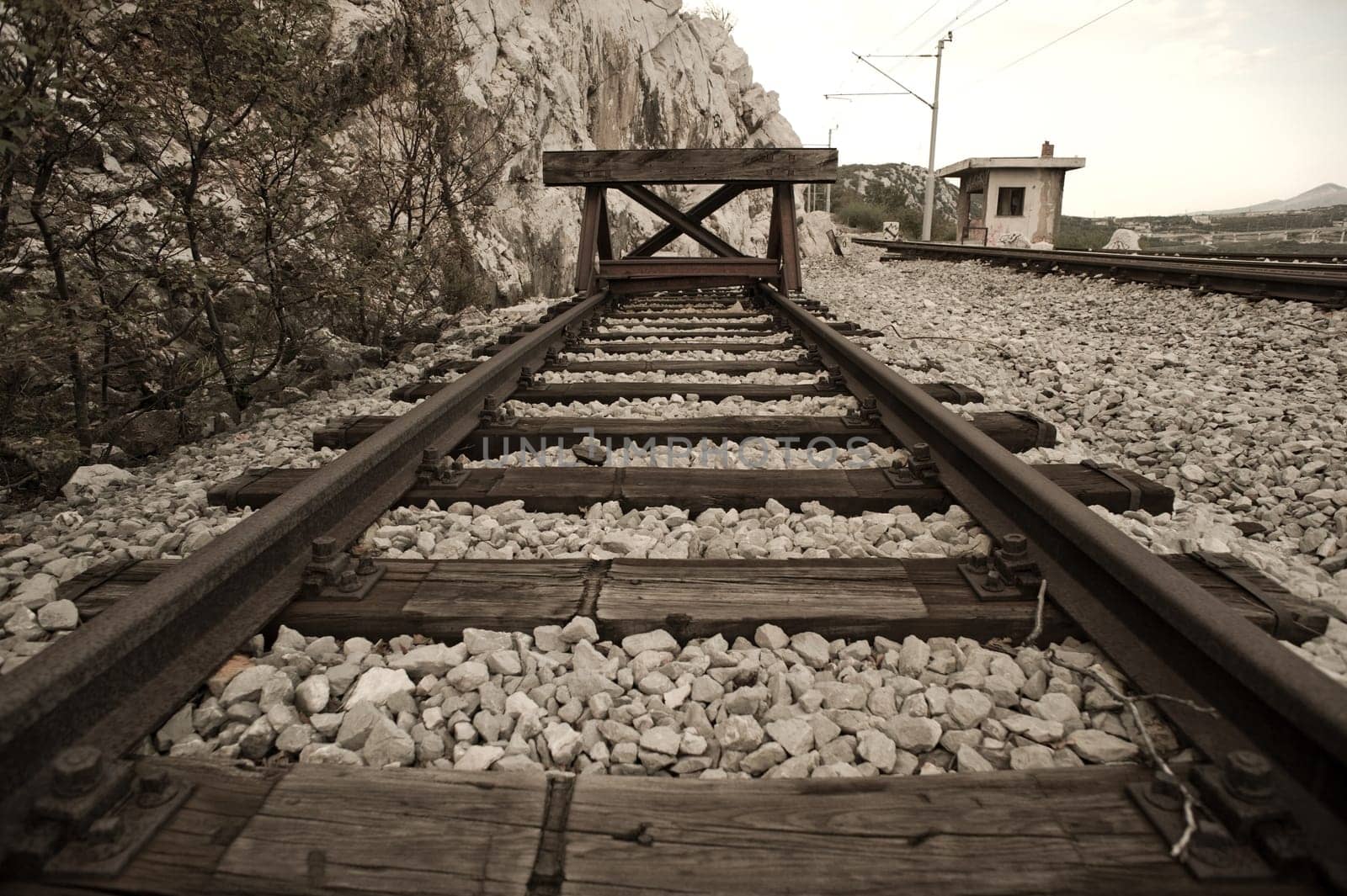 The end of the railroad. Toned image.