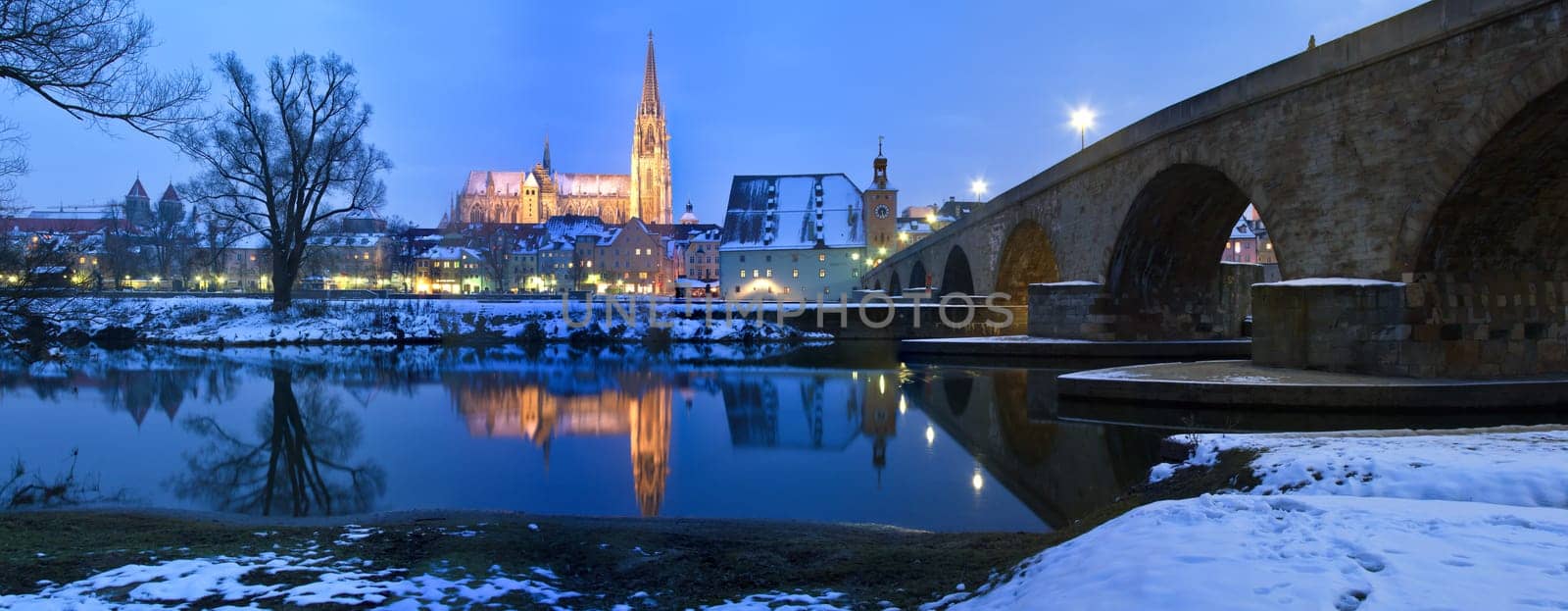 Panorama Regensburg Cathedral and Stone Bridge