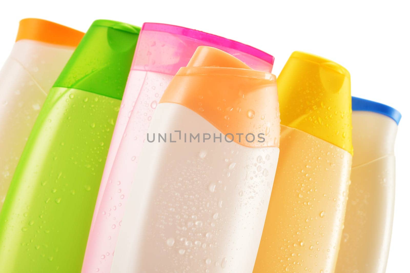 Composition with plastic bottles of body care and beauty products
