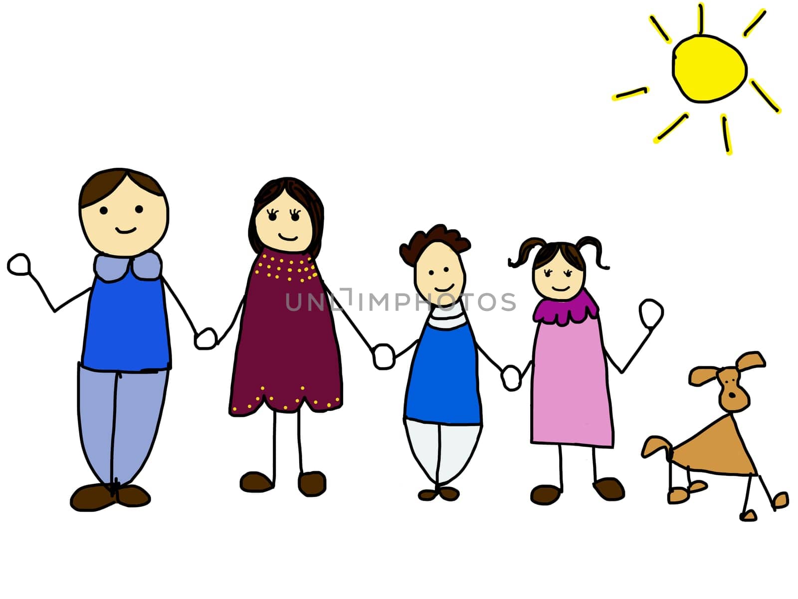happy family holding hands and smiling