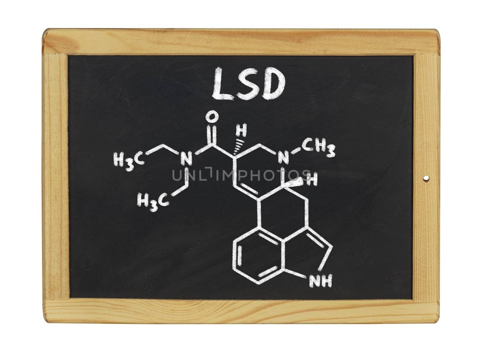 chemical structural formula of LSD on a slate