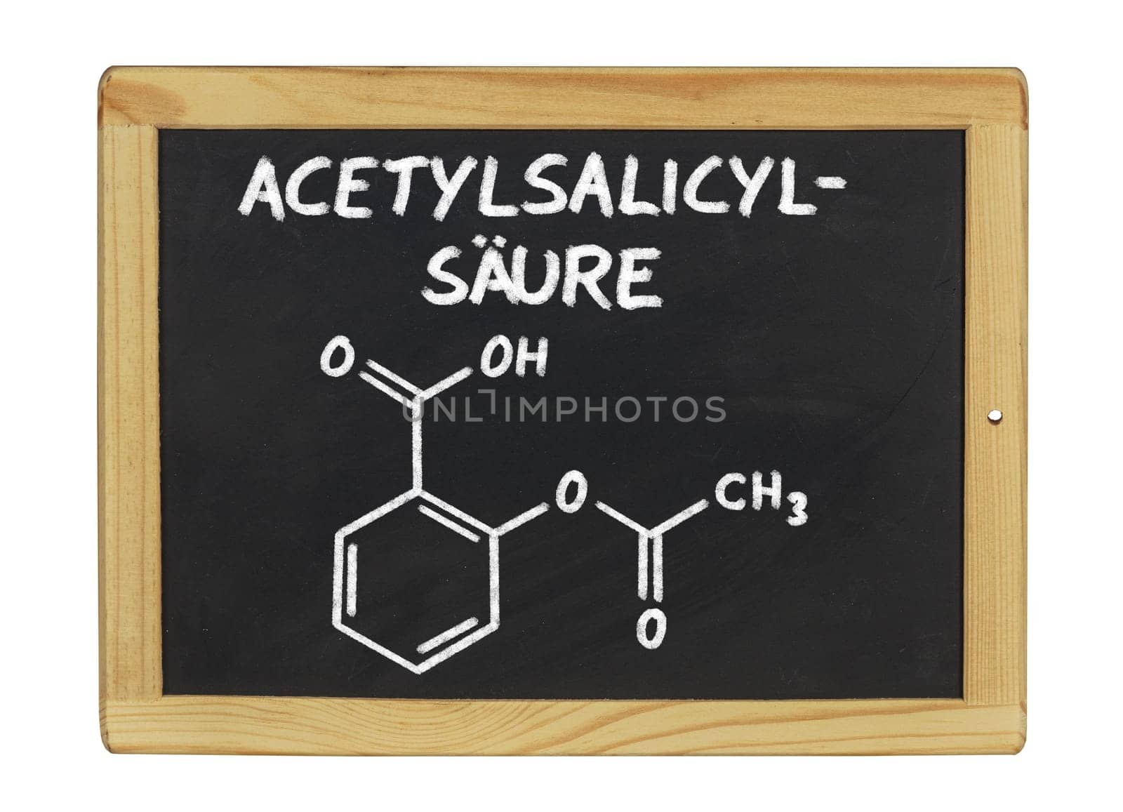 chemical structural formula of acetylsalicylic acid on a slate