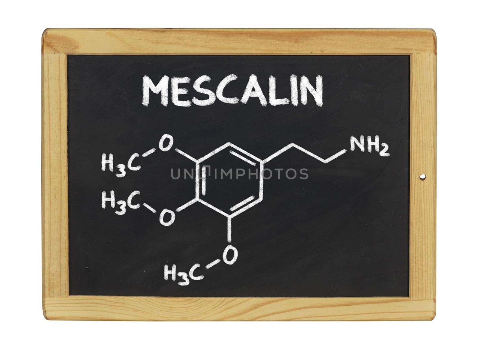 chemical structural formula of mescaline on a slate