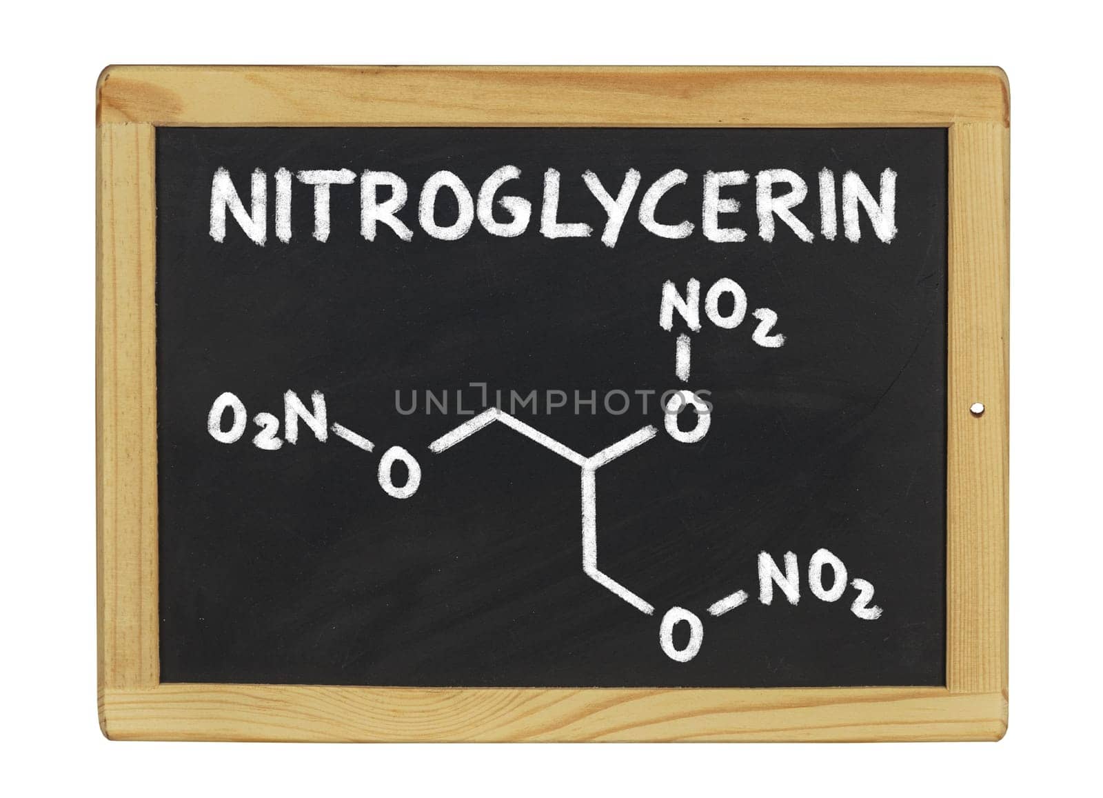 Chemical Structural Formula of Nitroglycerin on a Slate