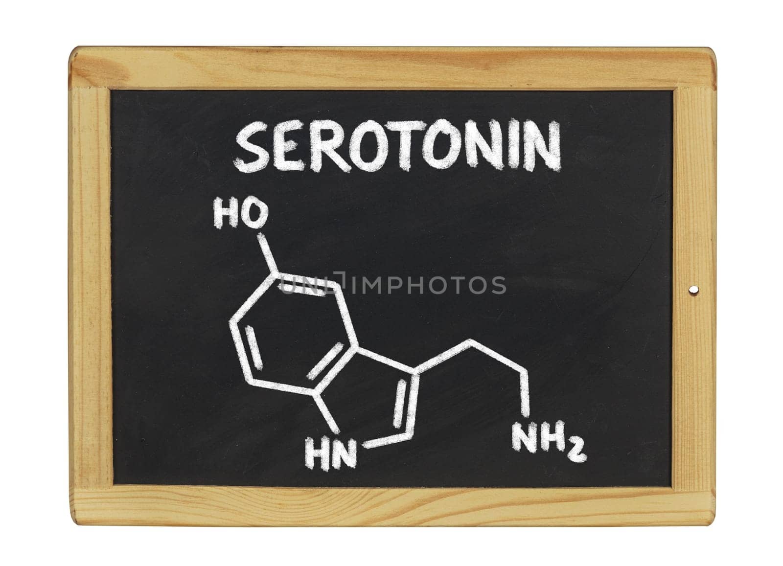 chemical structural formula of serotonin on a slate