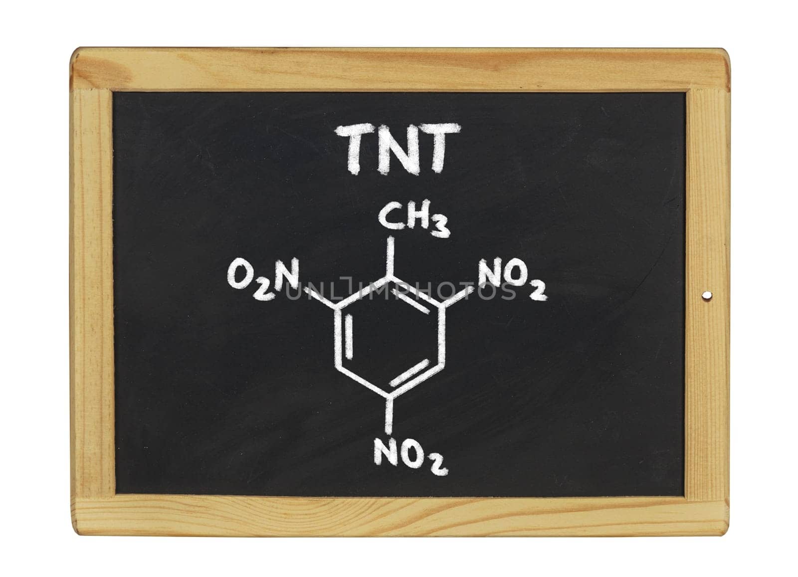 Chemical structural formula of TNT on a slate