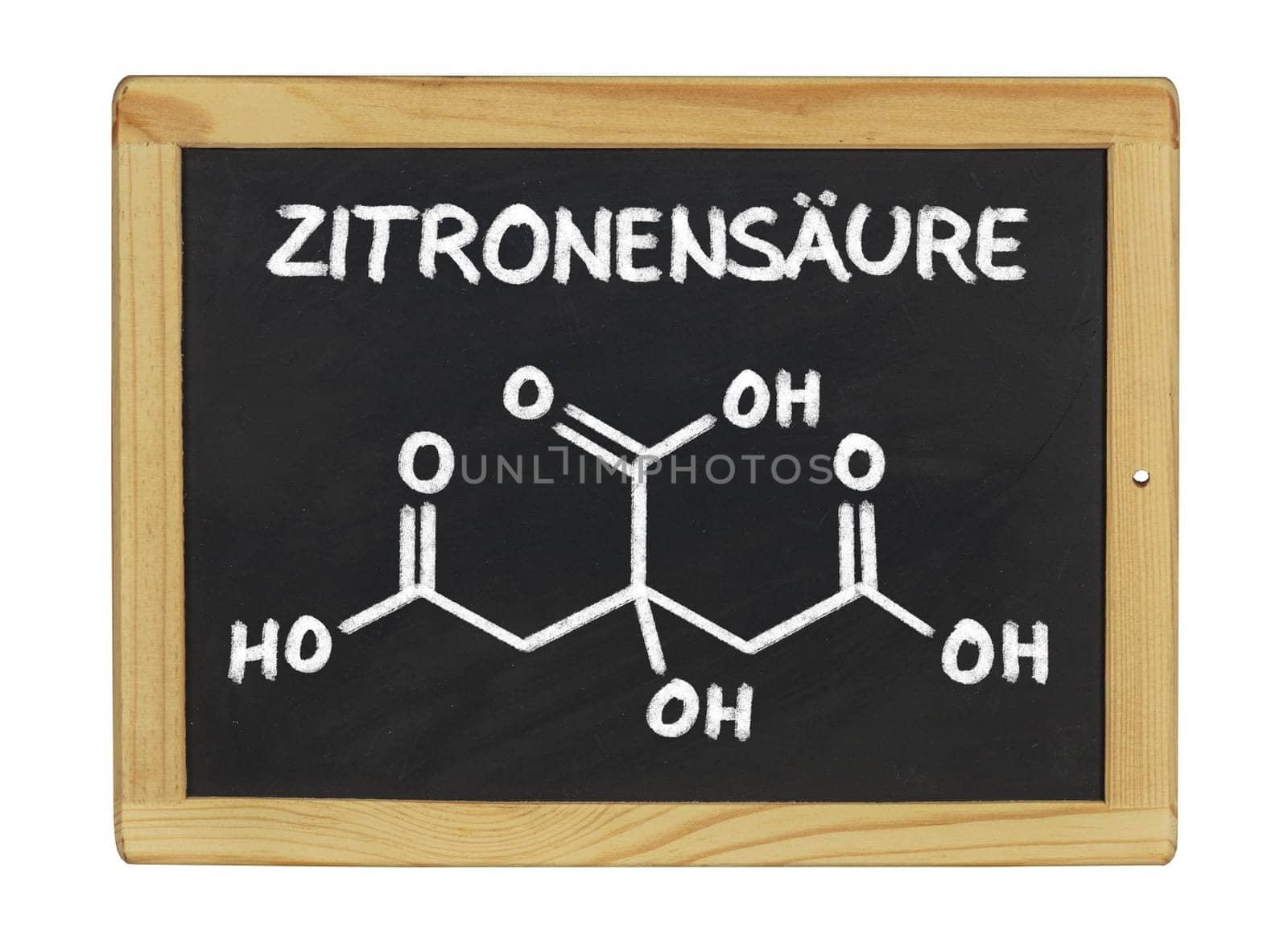 chemical structural formula of citric acid on a slate