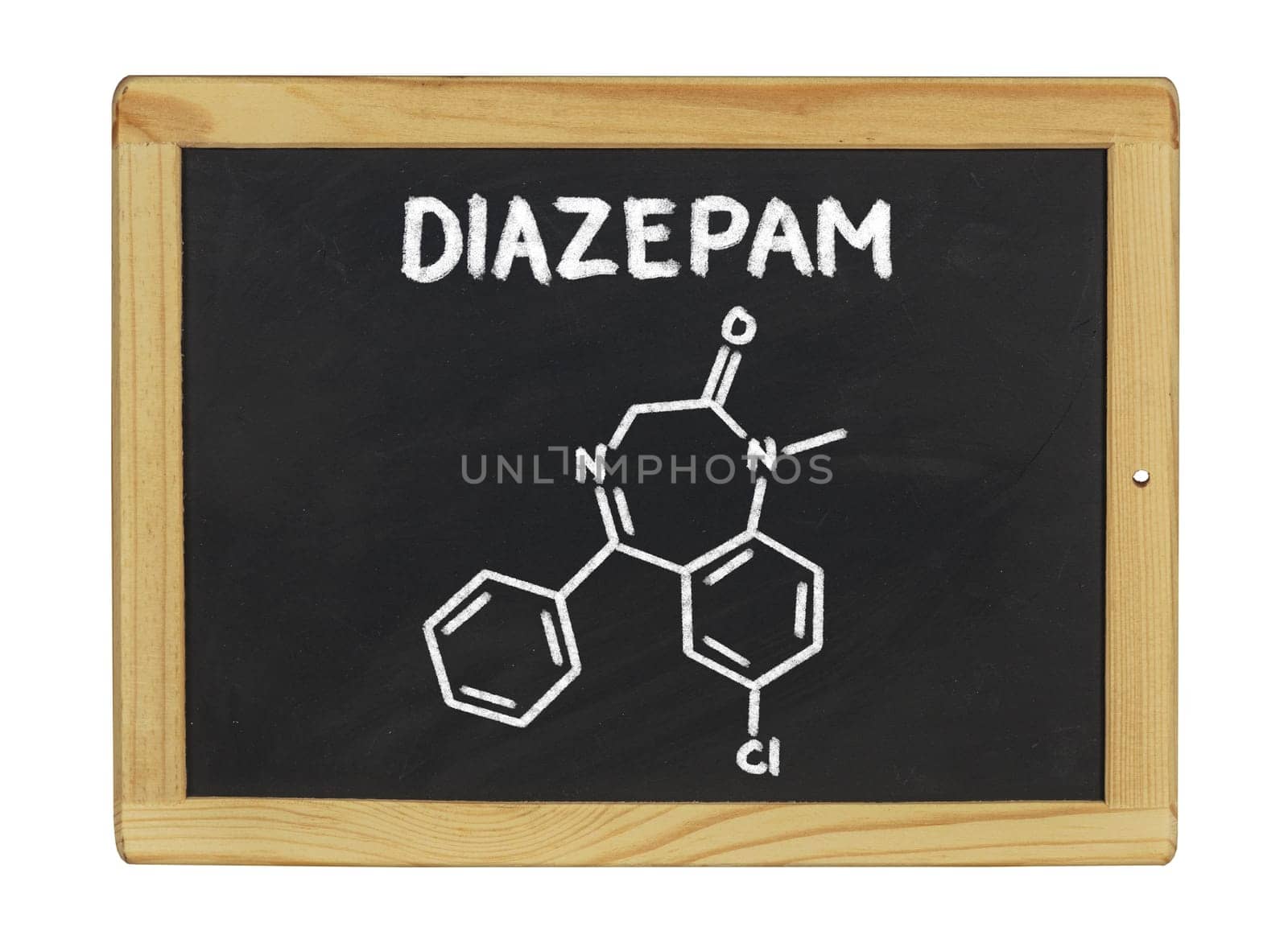 chemical structural formula of diazepam on a slate