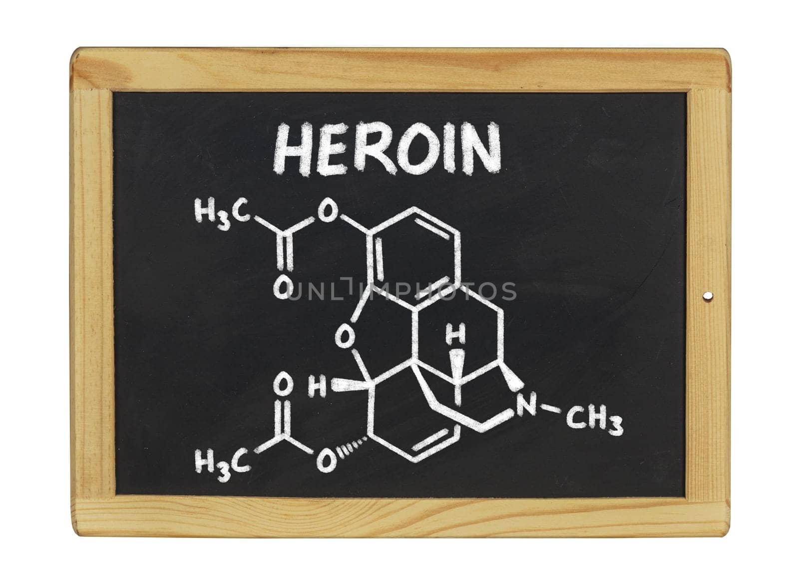 chemical structural formula of heroin on a slate