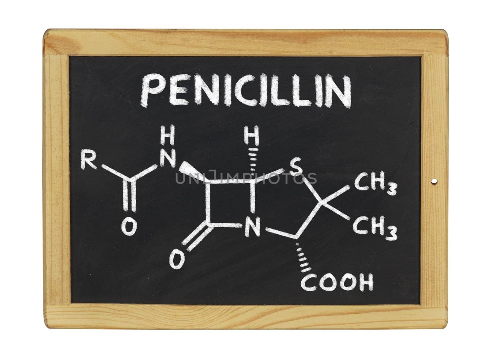 chemical structural formula of penicillin on a slate