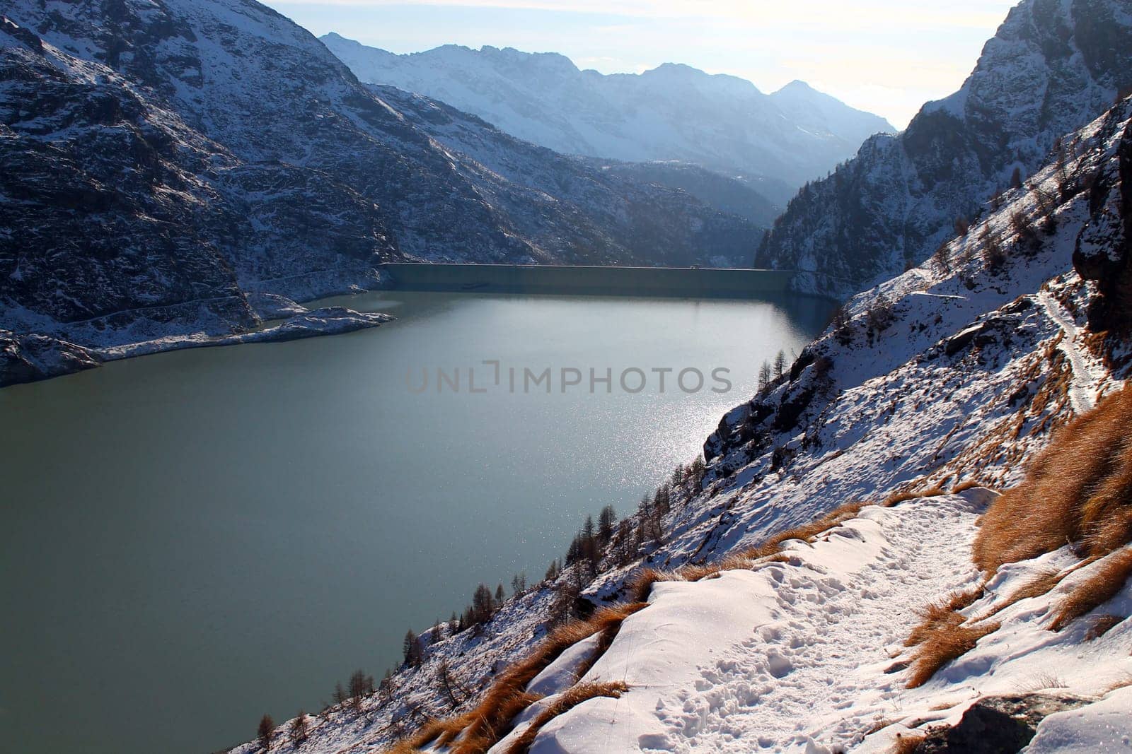 Lake with snow during the winter in Italy