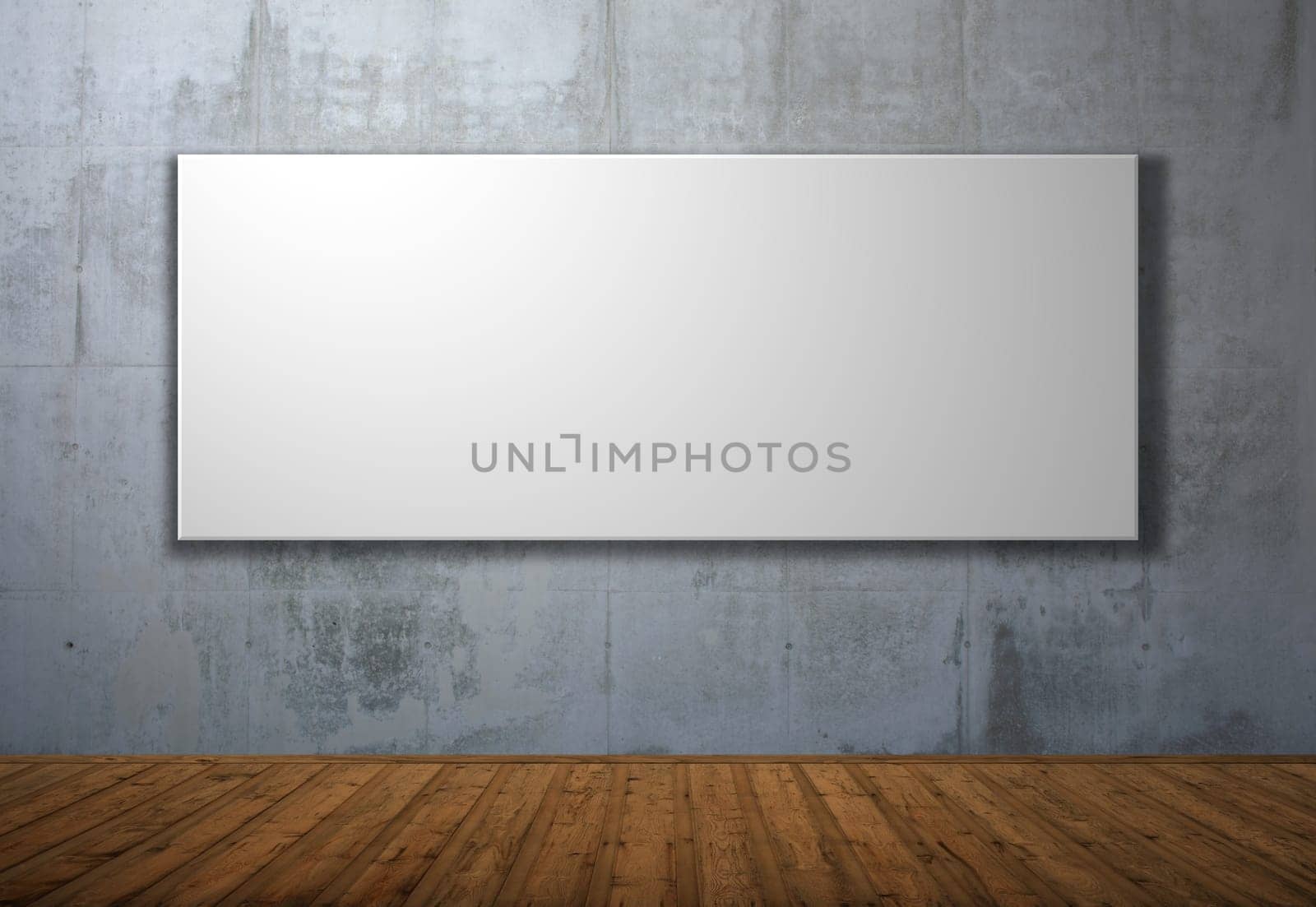 Wooden floor and stone wall with blank picture