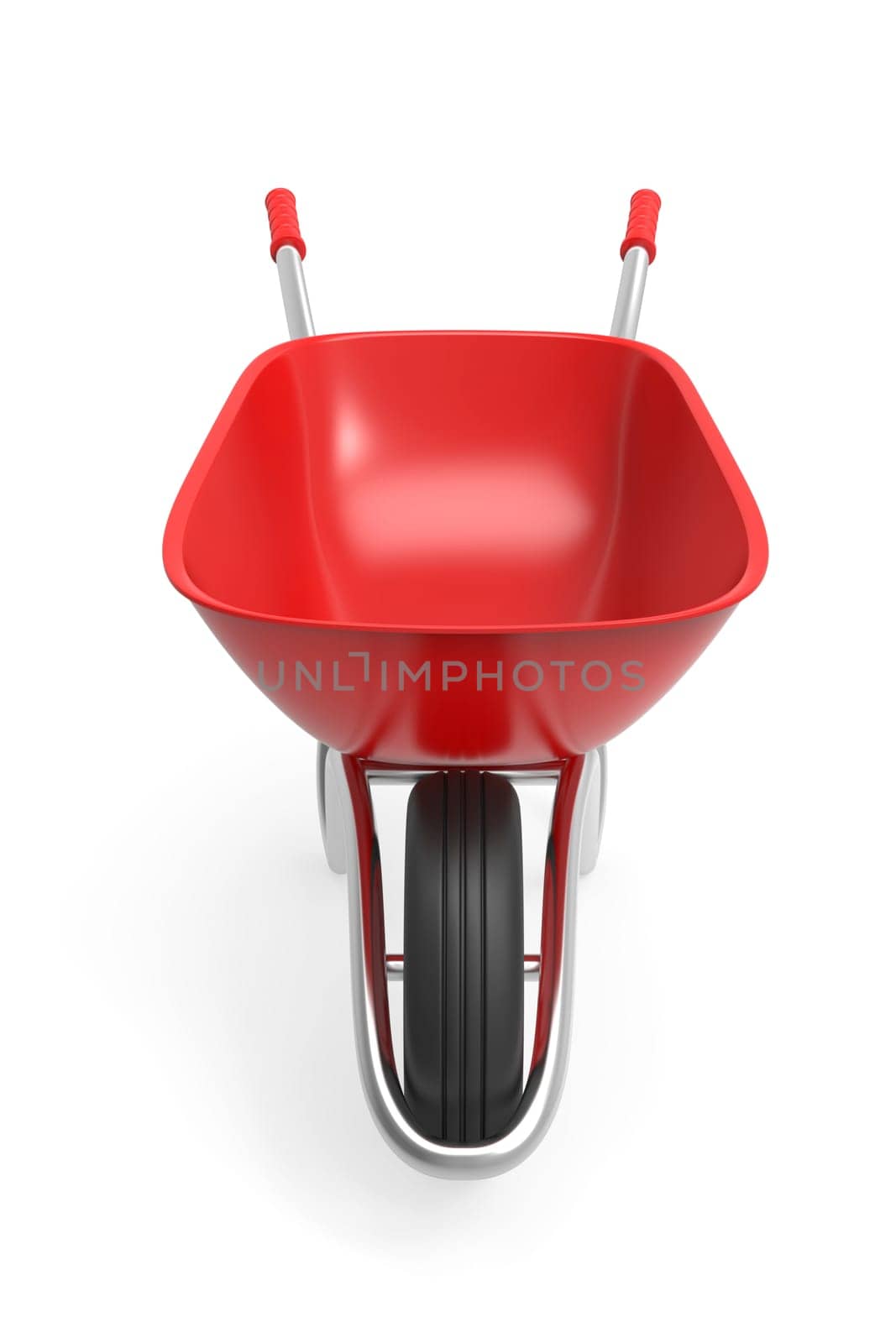 Front view of wheelbarrow, 3d rendered image