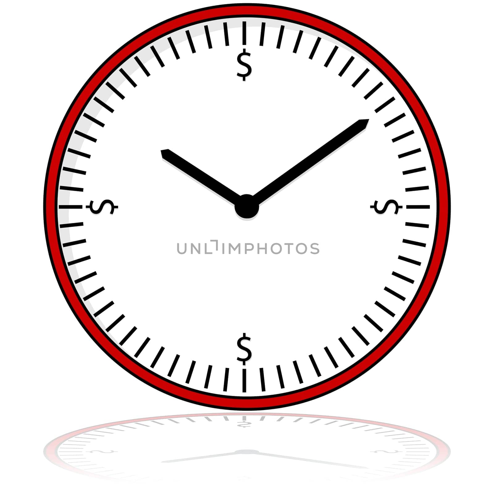 Cartoon illustration showing a clock display with dollar signs placed around the dial