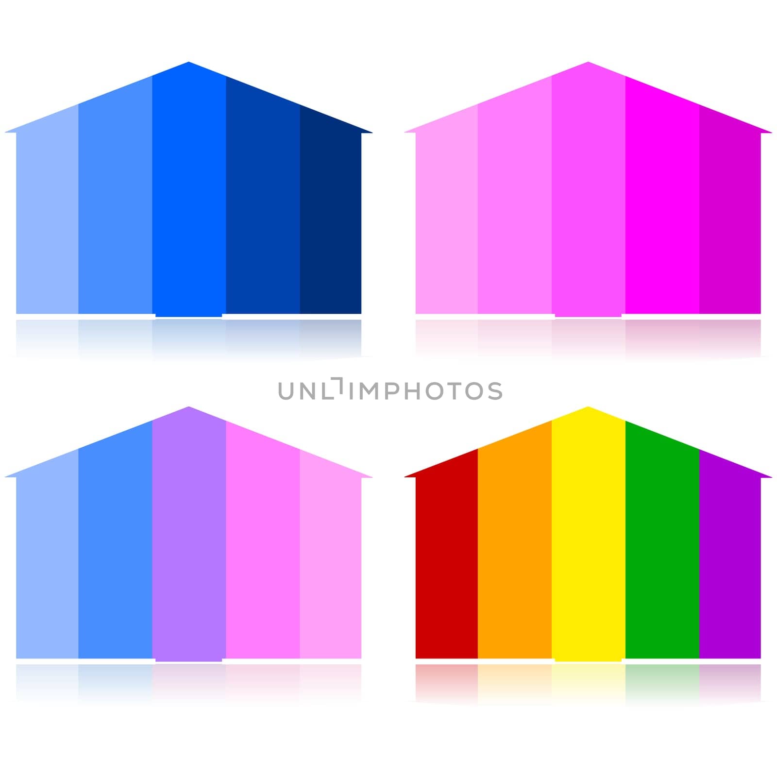 Concept illustration showing houses with different tones, depending on occupants: male or female, heterosexual or homosexual relationships