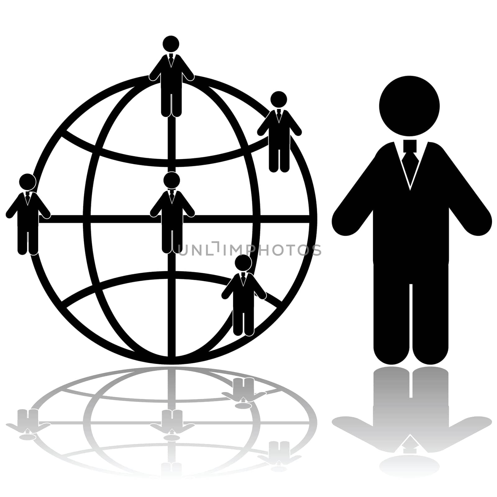 Concept illustration showing a businessman with connections around the globe