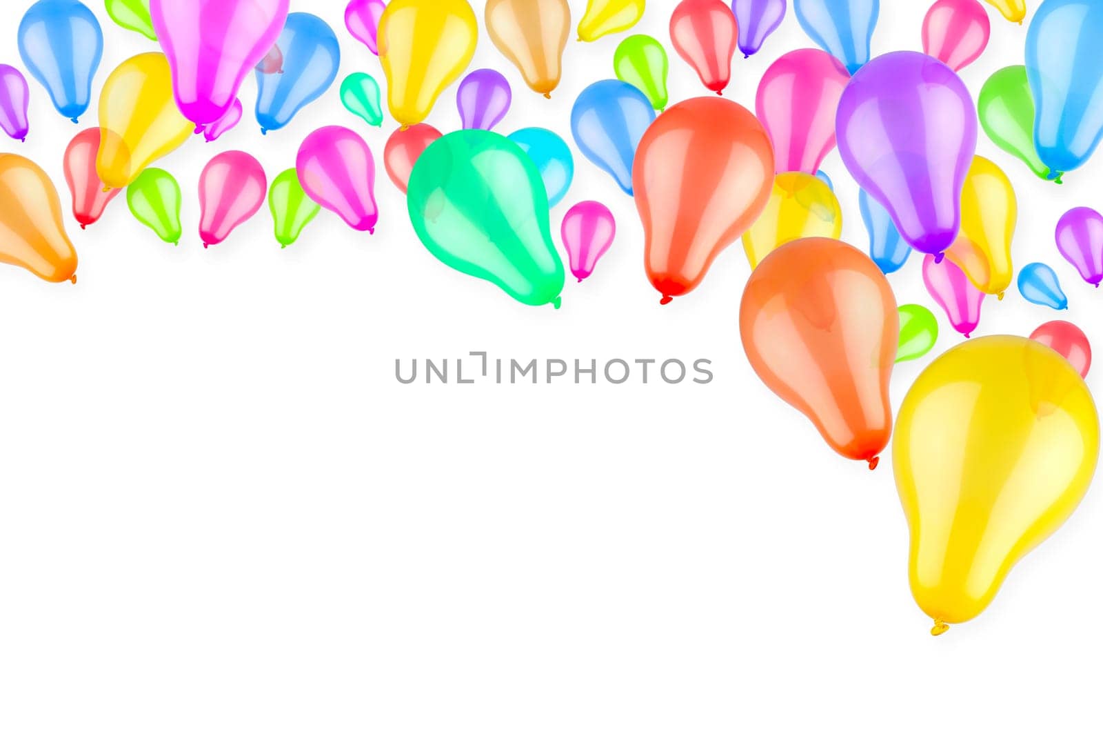 Many colorful balloons rise upwards
