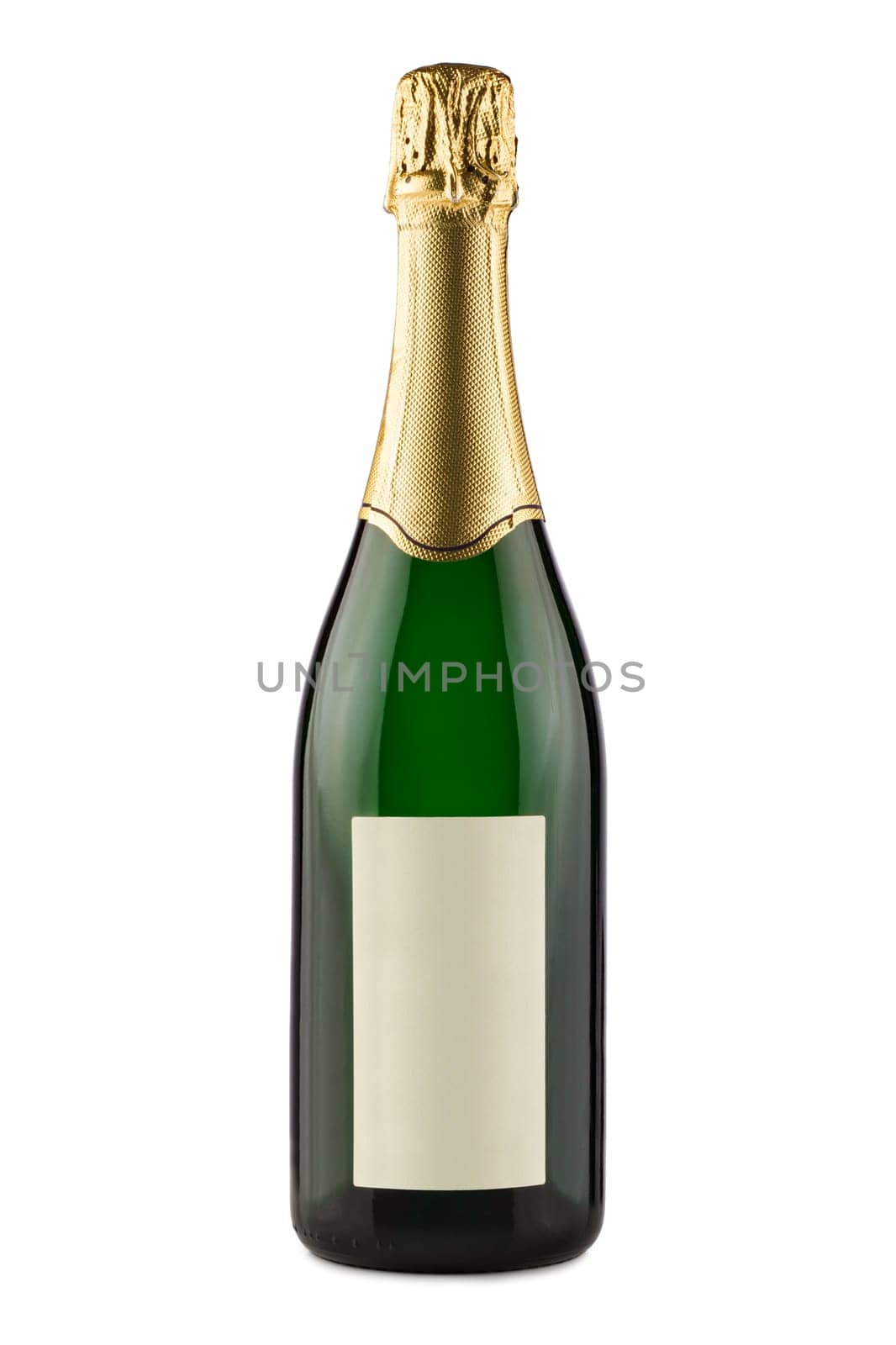 bottle of champagne in front of white background
