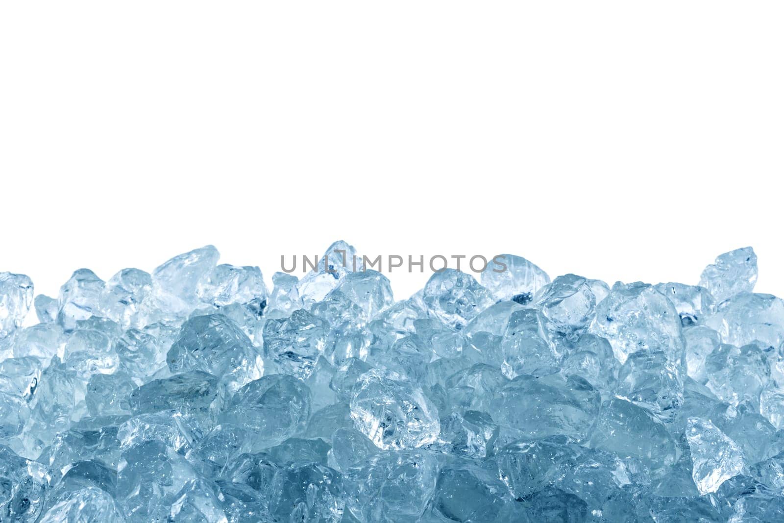 Crushed ice in front of a white background