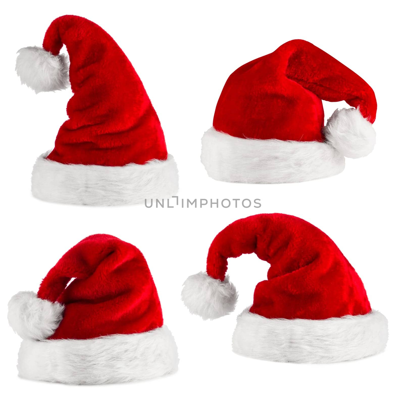 Different Christmas hats on white background