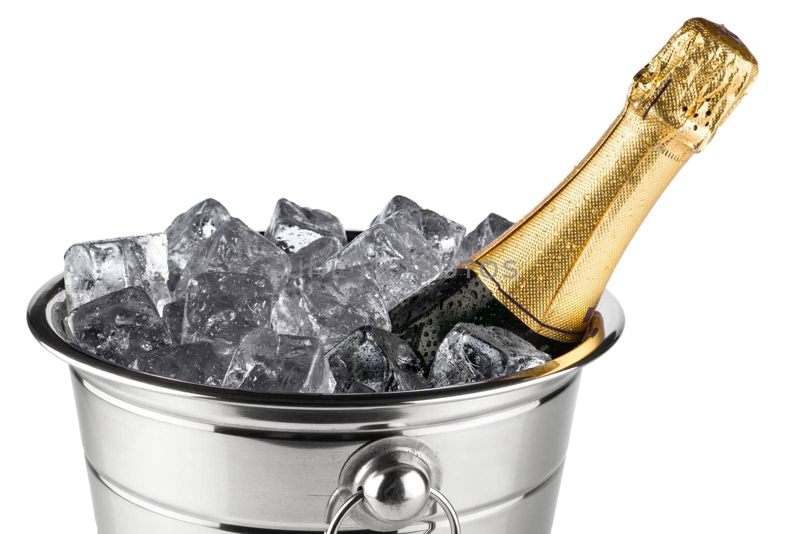 Bottle of champagne in the cooler.