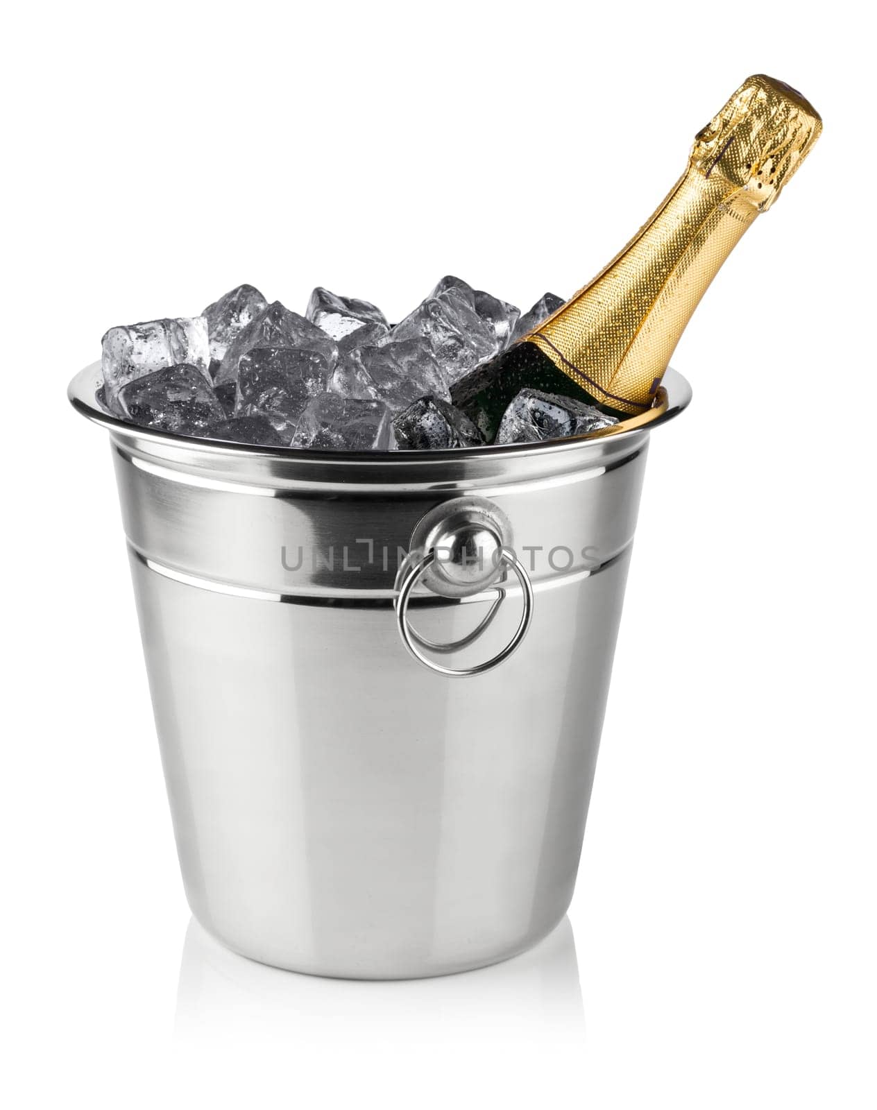 Bottle of champagne in the cooler.