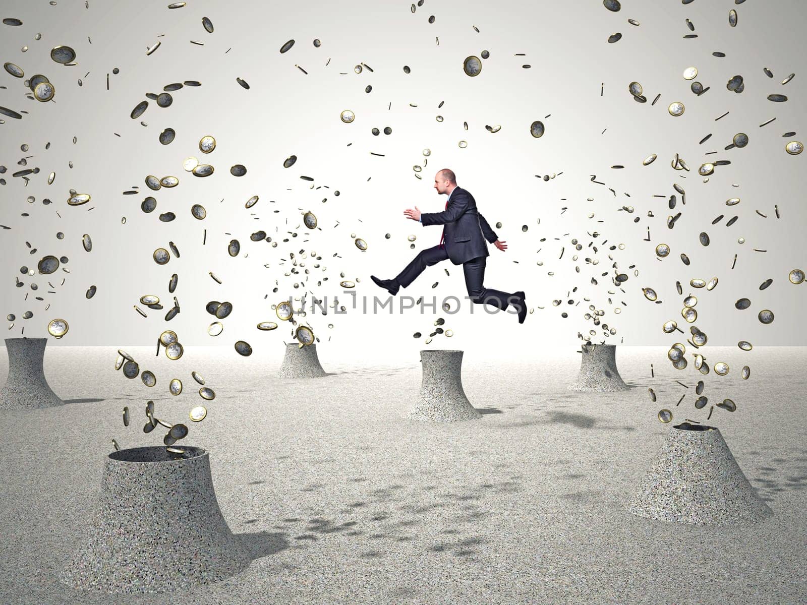 jumping businessman and 3d euro coin