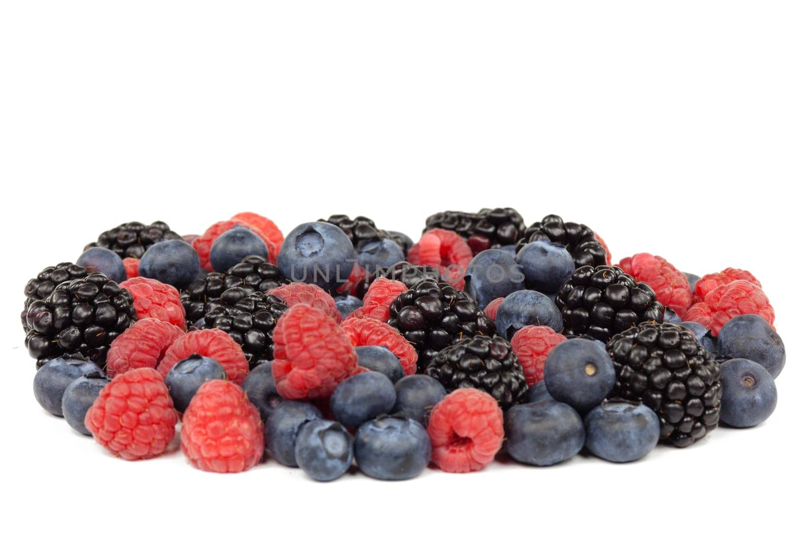 Raspberry,blackberry,blueberry,various berries on white background