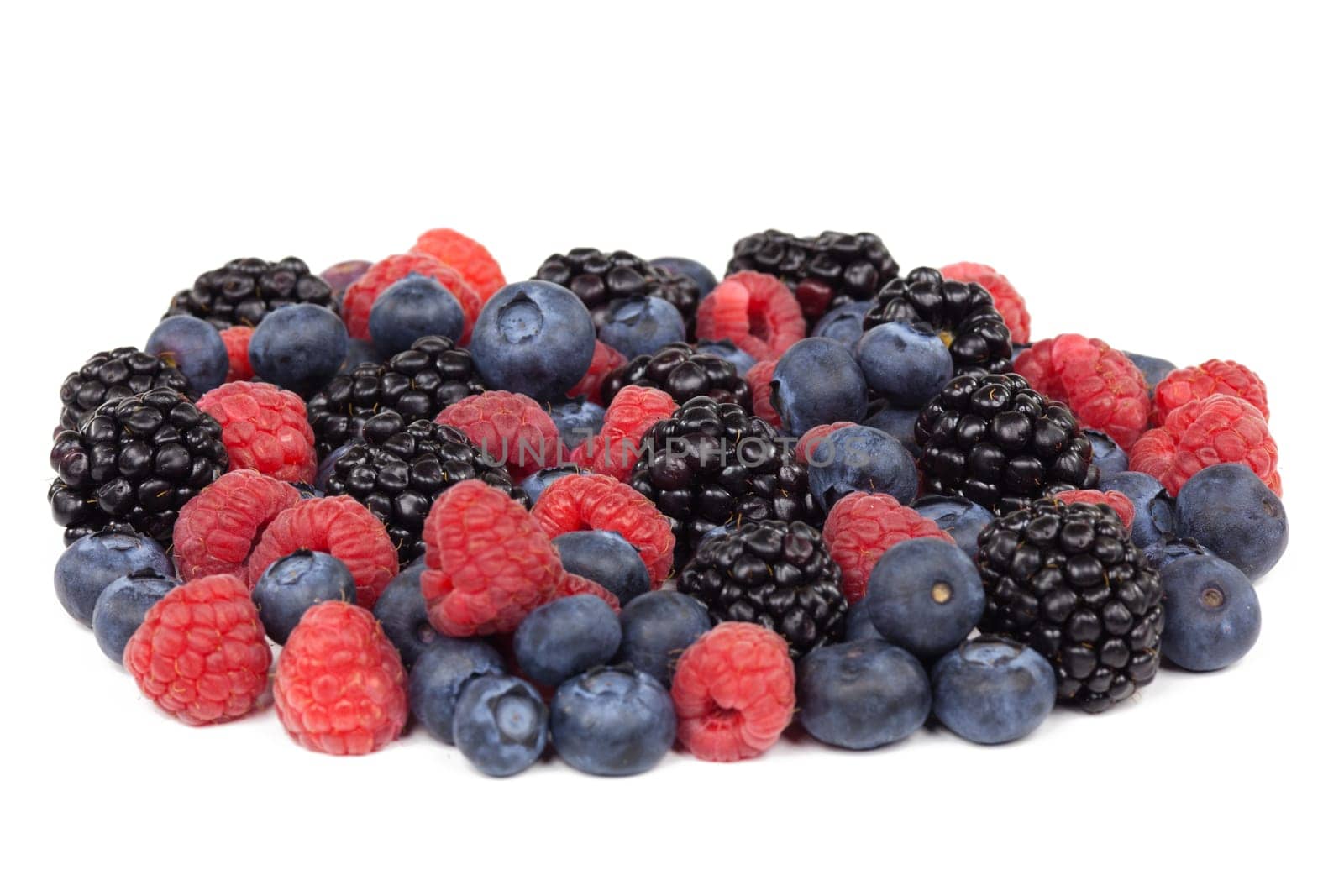 Raspberry,blackberry,blueberry,various berries on white background