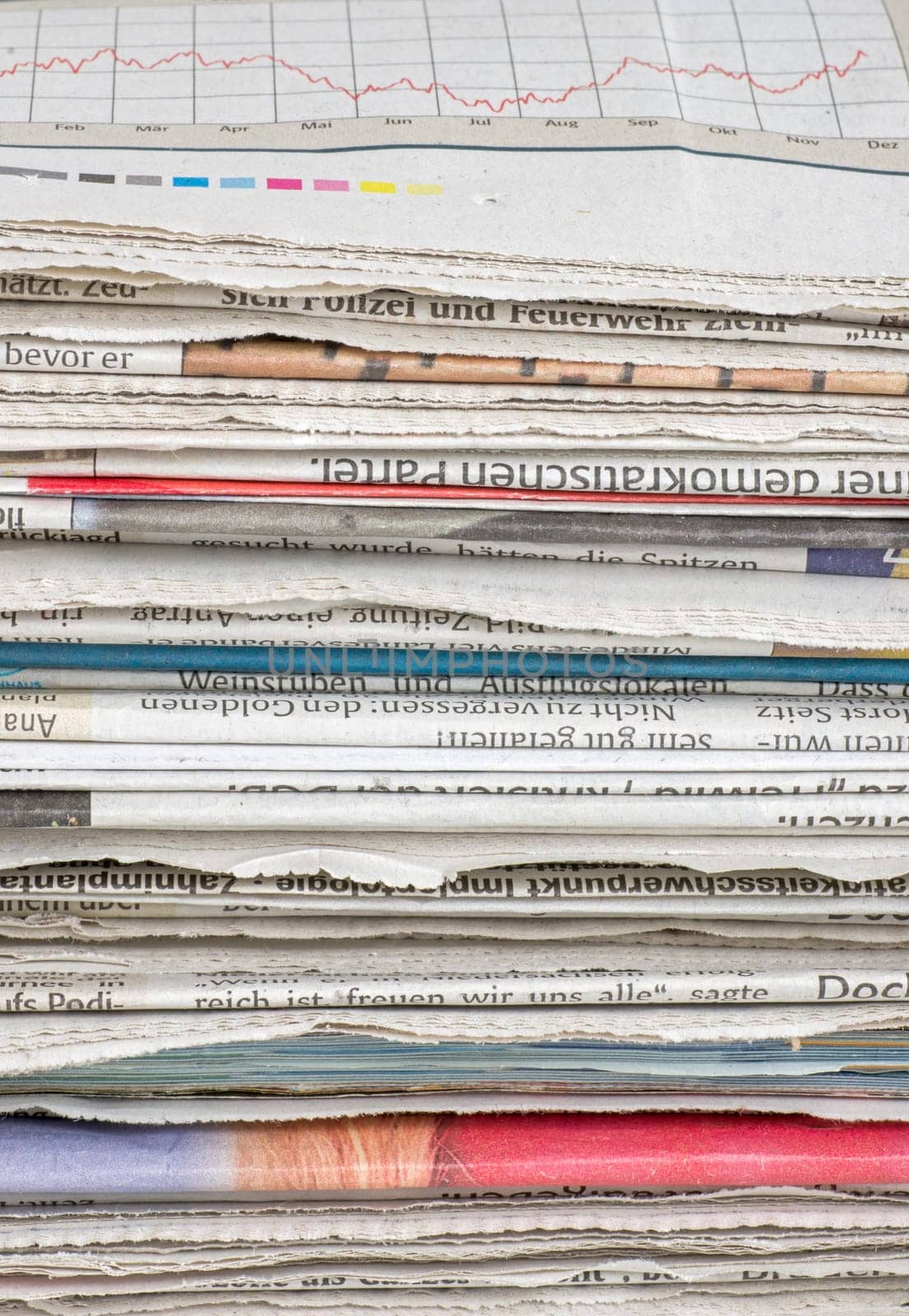 Close-up of a stack of newspapers