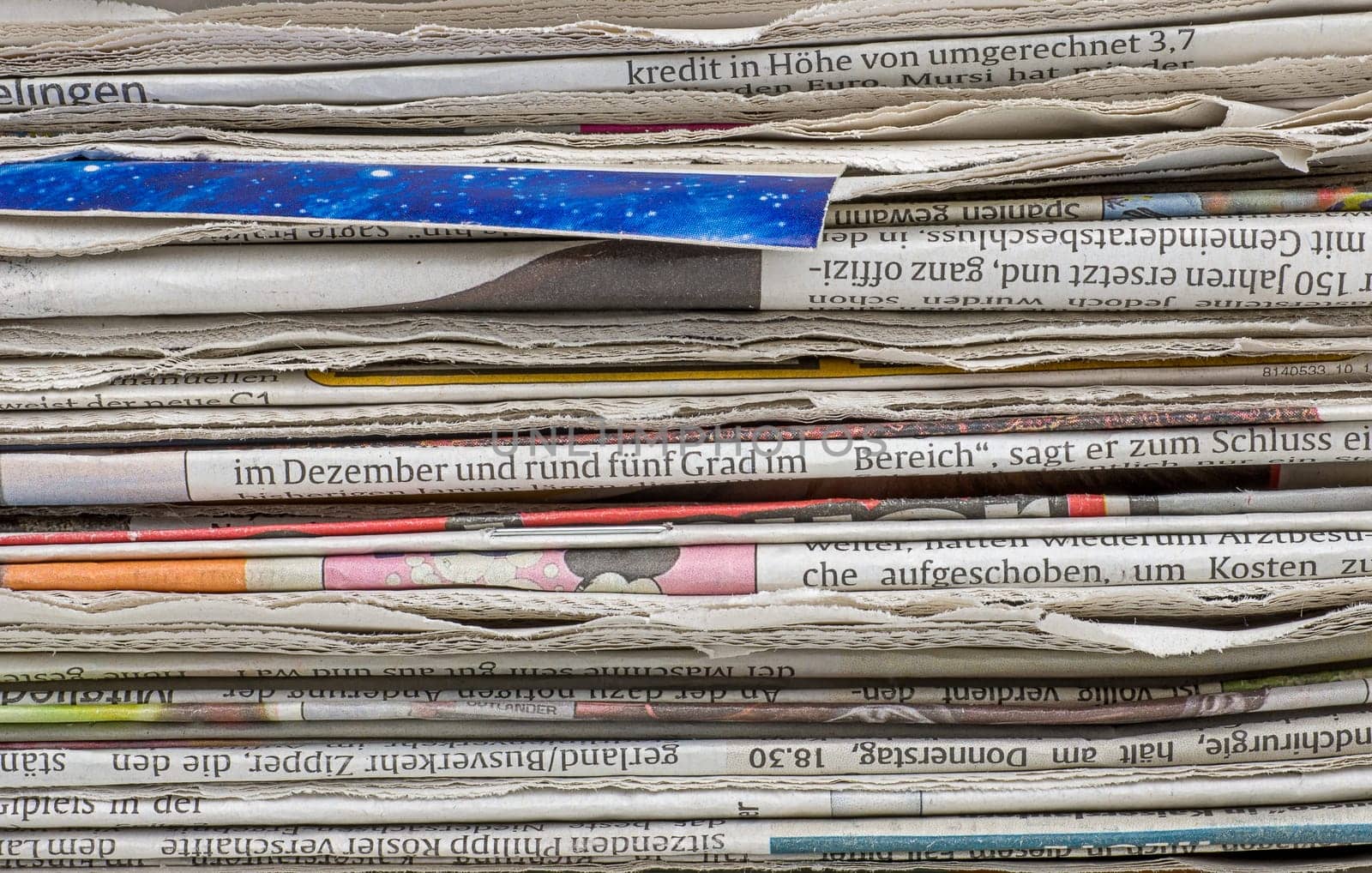 Close-up of a stack of newspapers