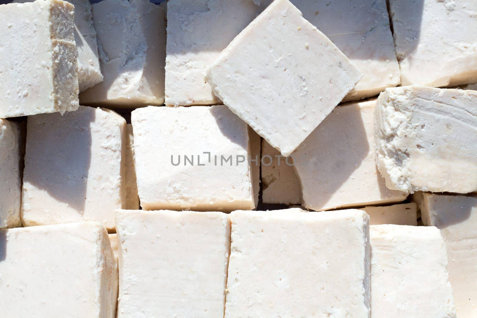 traditionally manufactured soap win white cubes pattern texture