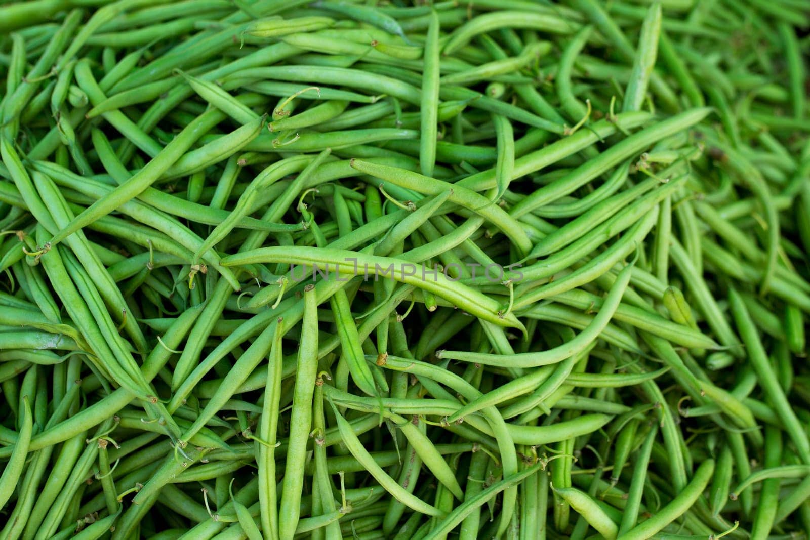 green beans in Market vegetables food textures pattern in Mediterranean