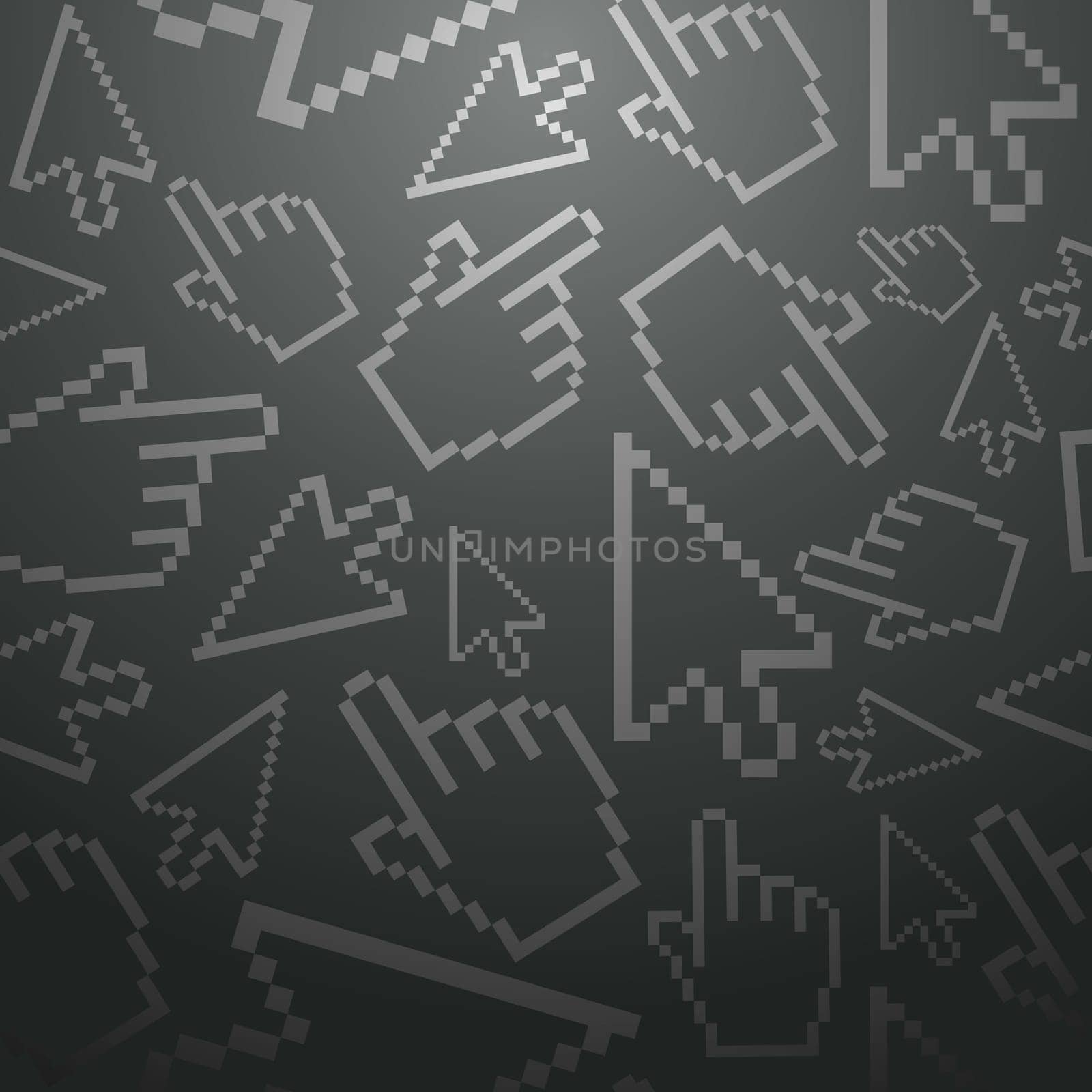 Monochrome pixel cursors icons hand and arrow seamless pattern. Vector illustration layered for easy manipulation and custom coloring.