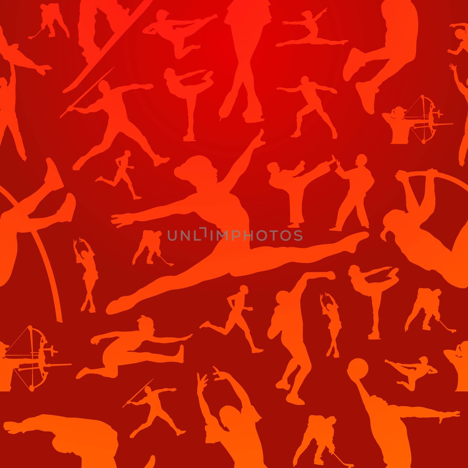 Sports figure silhouettes in action seamless pattern background. Vector file layered for easy manipulation and customisation.