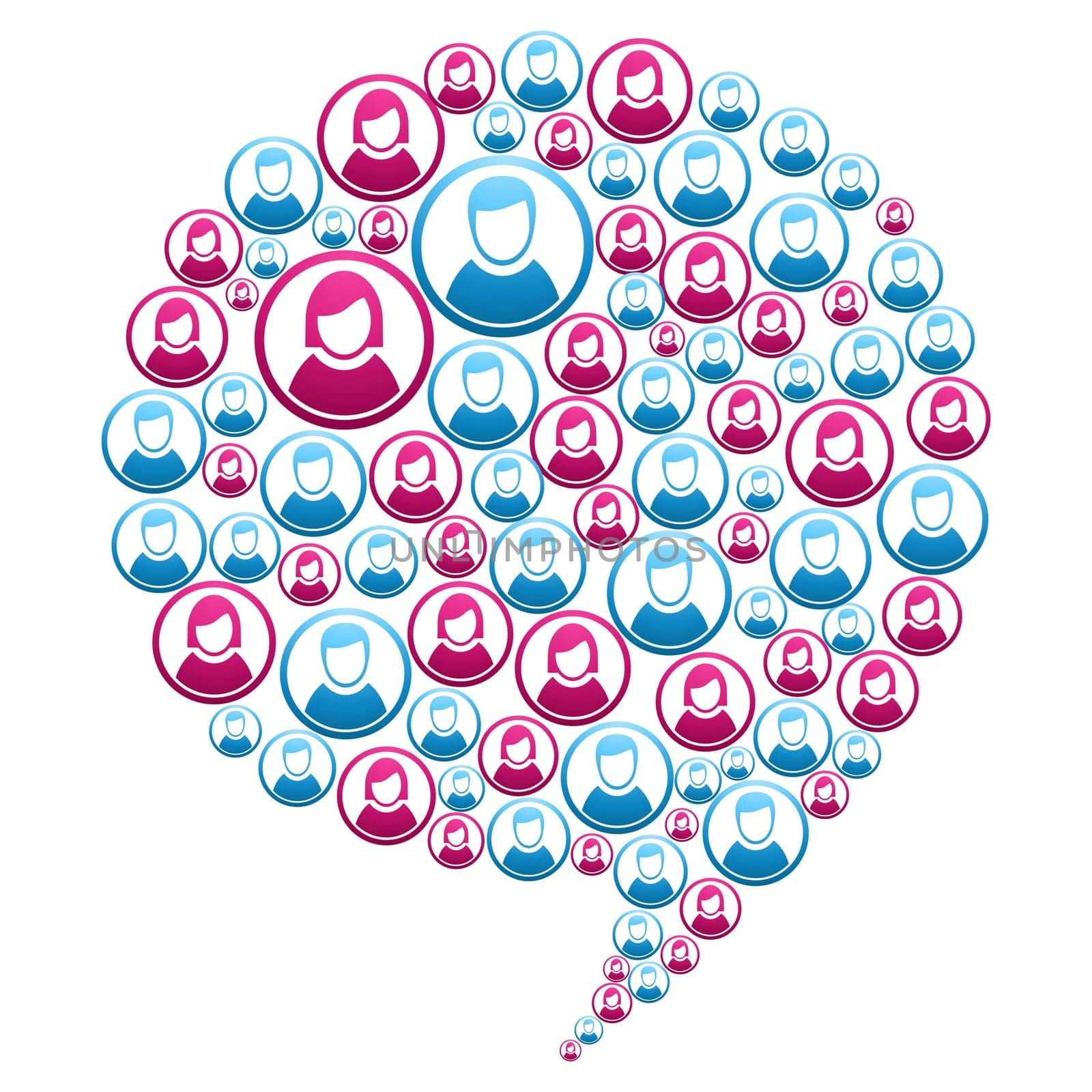 People profile in social speech bubble shape. Vector file layered for easy manipulation and custom coloring.