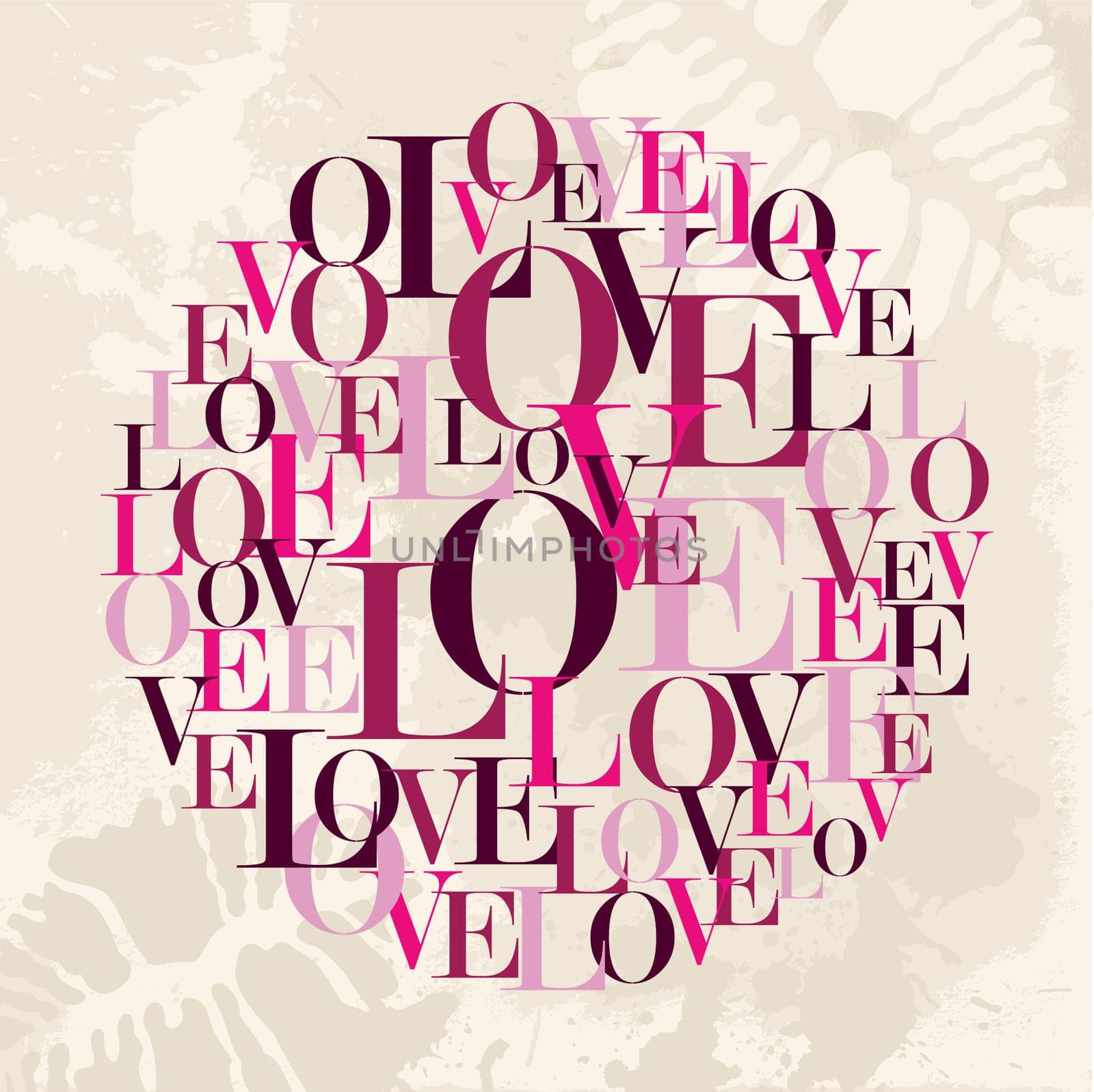Valentine day love word circle over grunge background. Vector illustration layered for easy manipulation and custom coloring.