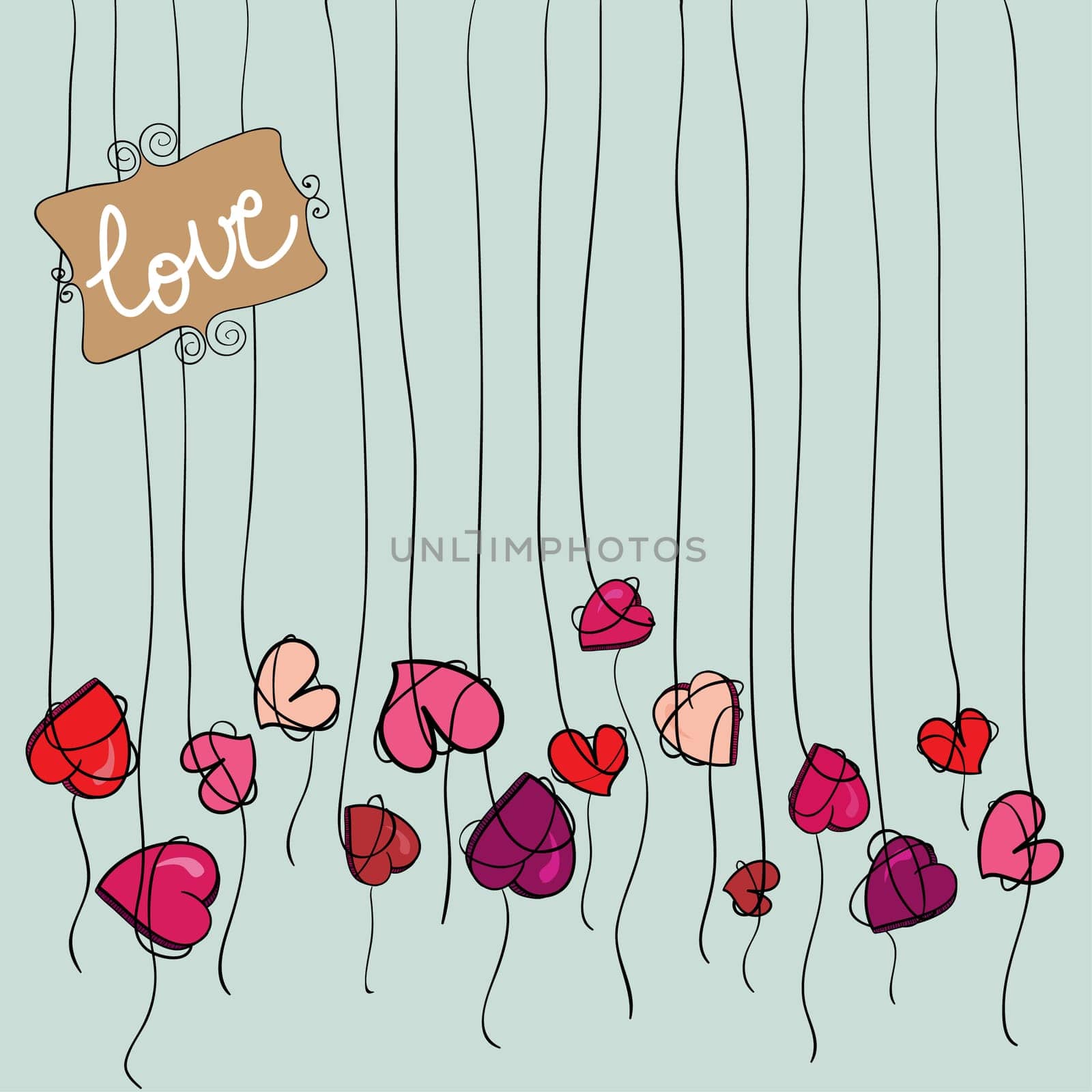 Valentine day spring flowers heart background. Vector illustration layered for easy manipulation and custom coloring.