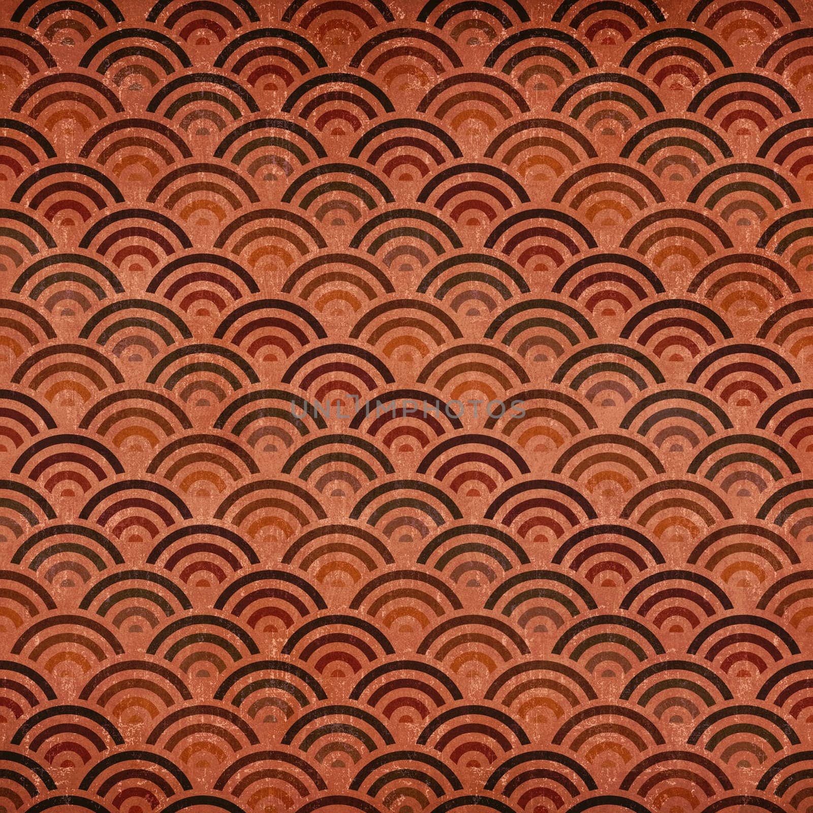 Retro Japan Zen circles grunge seamless pattern.