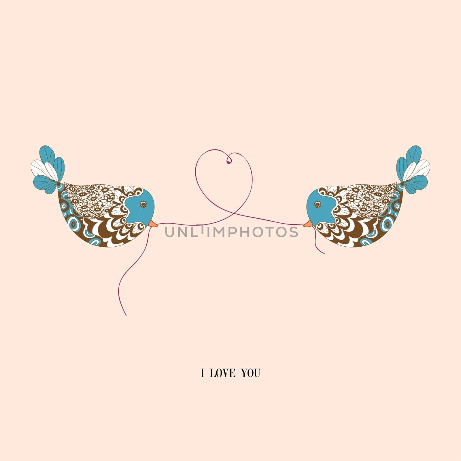 Valentine day couple birds love greeting card. Vector illustration layered for easy manipulation and custom coloring.