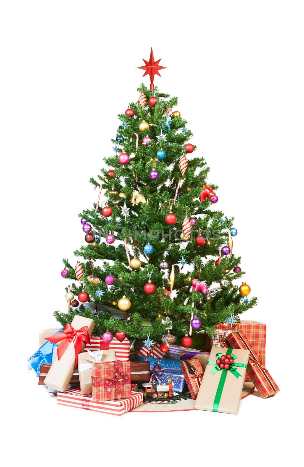 Beautiful christmas tree isolated on white background - studio shot