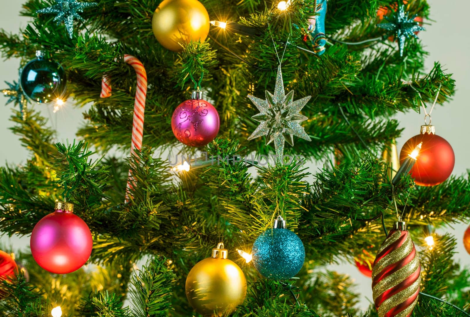 Detail from a beautiful illuminated christmas tree