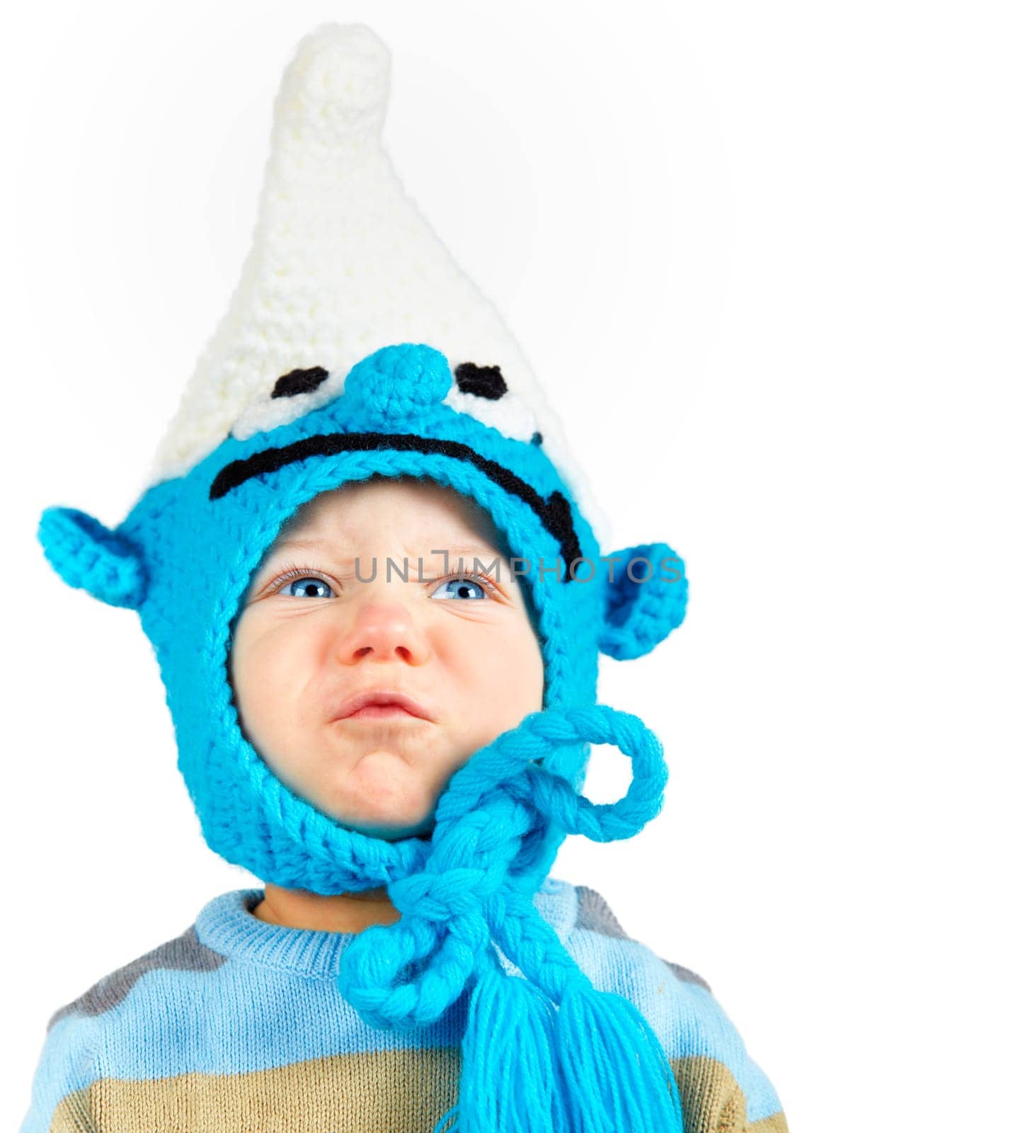 Closeup portrait of a sweet little adorable child over white background