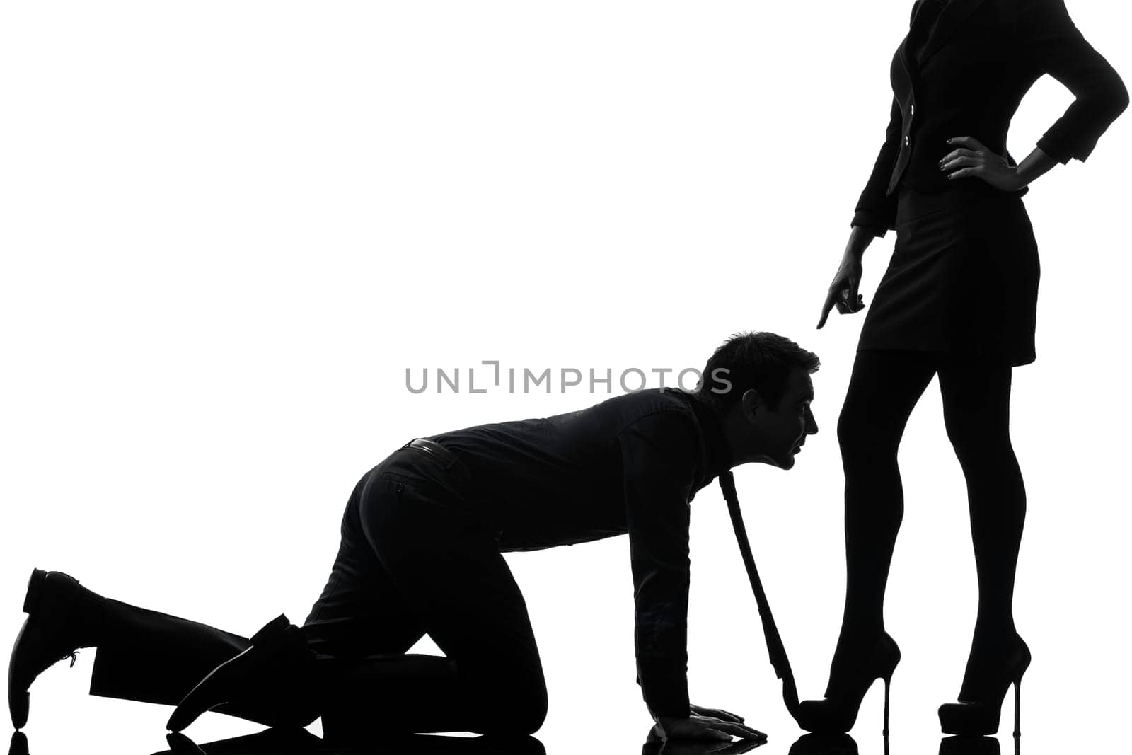 one caucasian couple woman seductress bonding concept  in silhouette studio isolated on white background