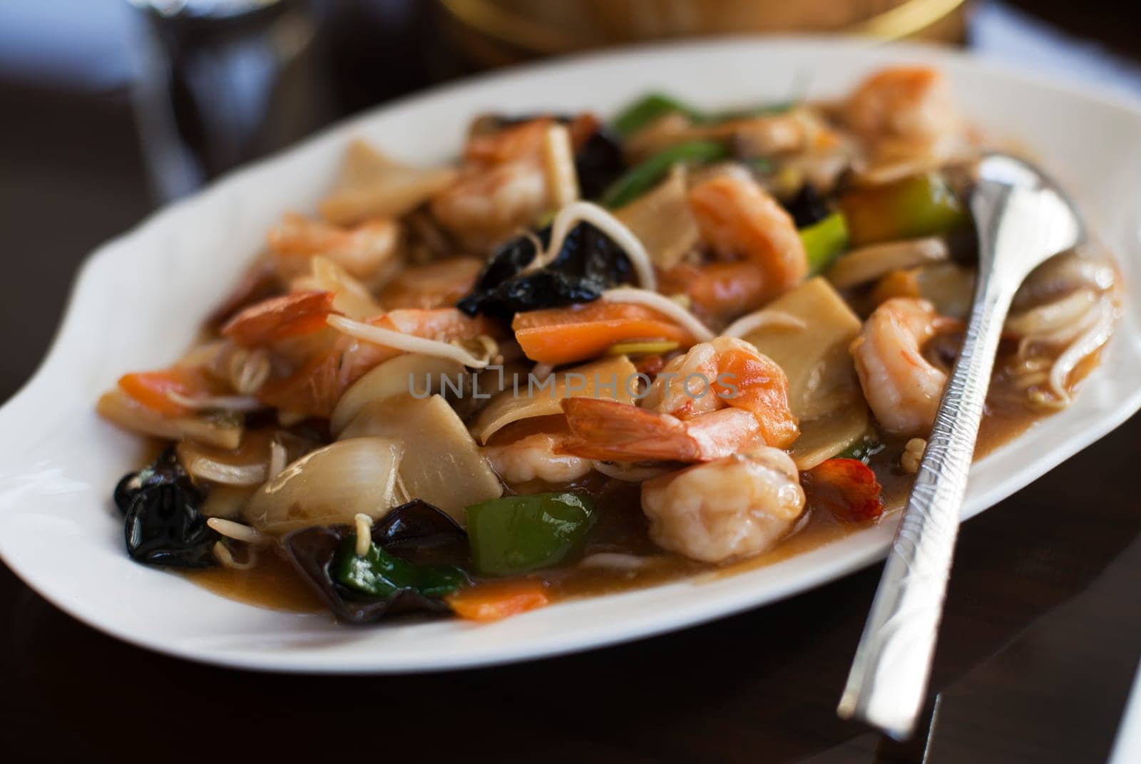 Asian prawn chop suey close up shoot