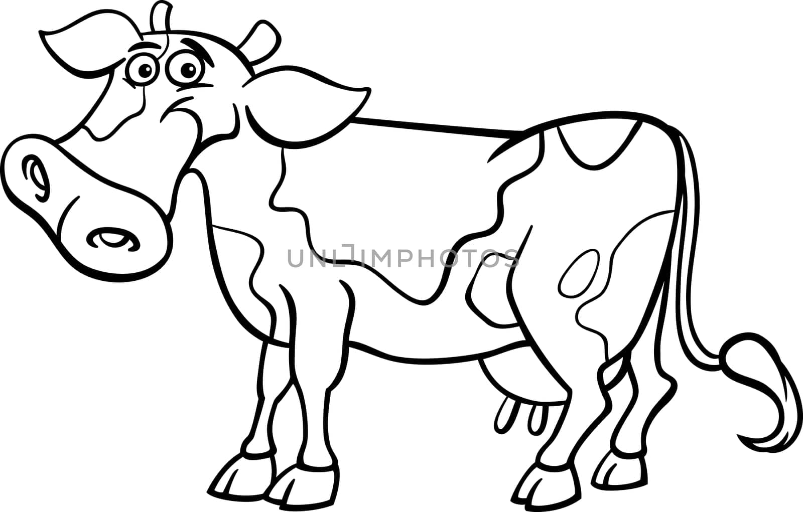 Black and White Cartoon Illustration of Funny Spotted Cow Farm Animal for Coloring Book