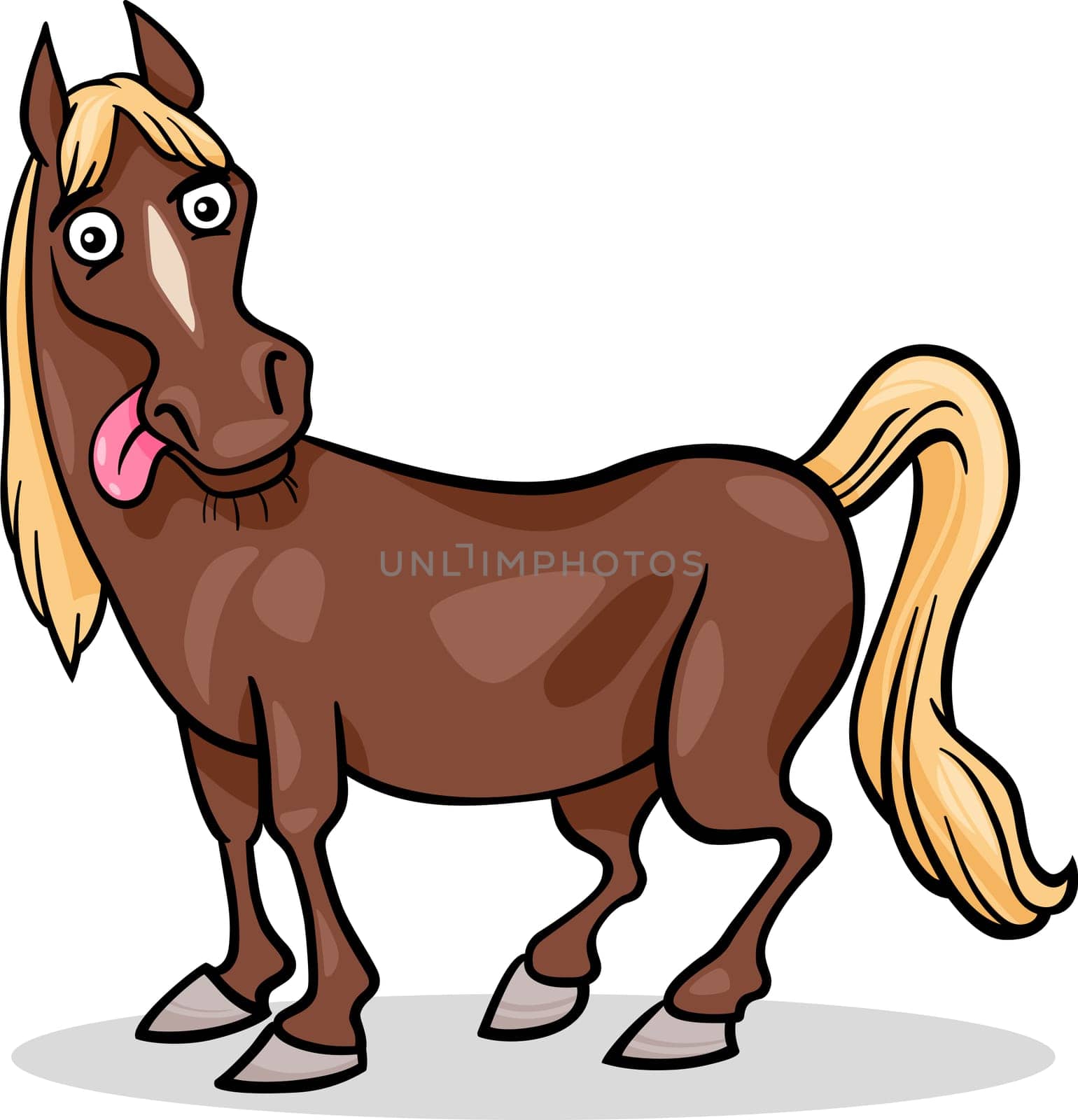 Cartoon Illustration of Funny Horse Farm Animal