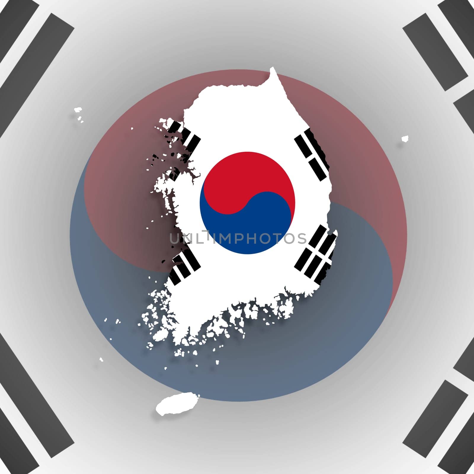 Map of South Korea with flag inside, isolated