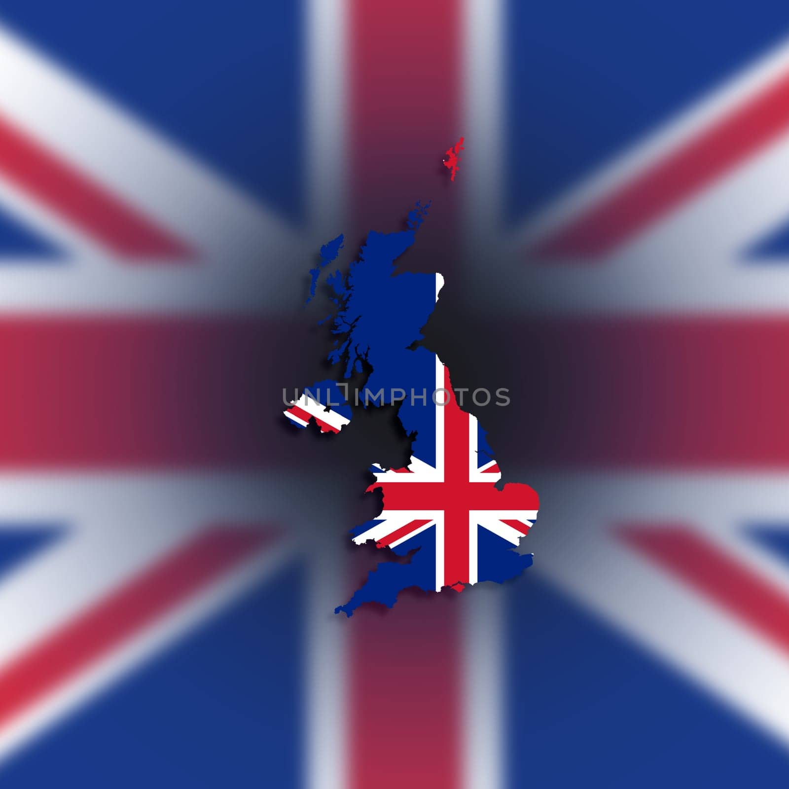 Map of the United Kingdom of Great Britain and Northern Ireland with national flag, isolated